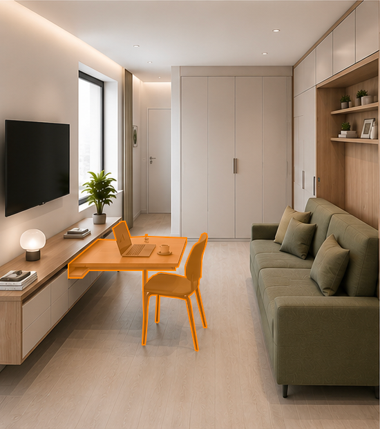 Bilocale nella configurazione mattina: Living + Smart working